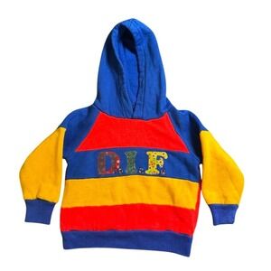 Vintage Fawn Togs Color Block Hoodie Blue Red Yellow DIF Applique Kids